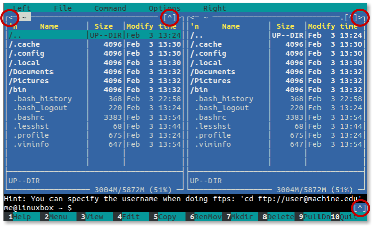 Directory and command line history mouse controls