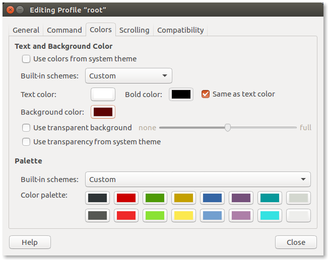 Setting the colors in configuration dialog